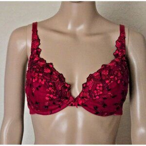 Victoria's Secret Vintage Bra underwire lined red floral embroidered lined 34D